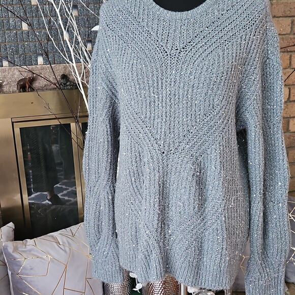 Jane West Light Green Sparkly Knit Sweater Large - Picture 2 of 6